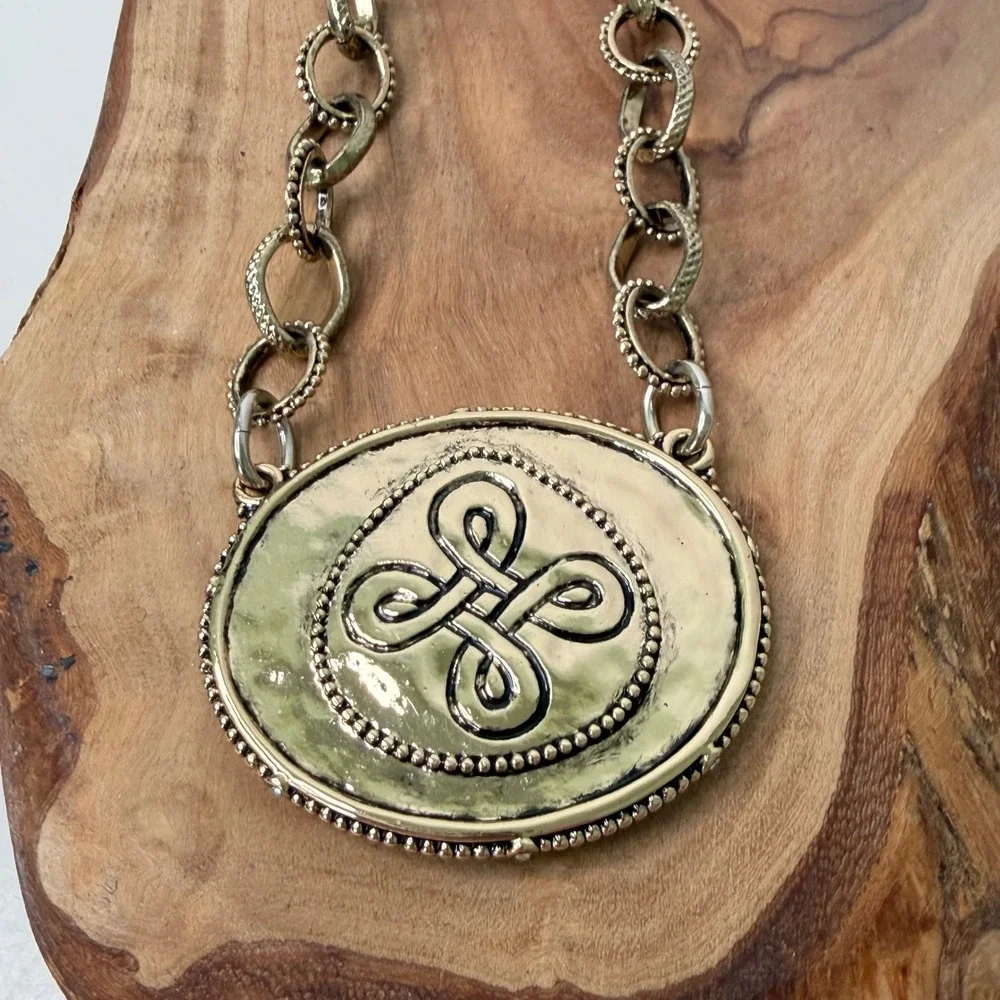 Chico's Reversible Pendant Necklace Women Gold Tone Celtic Geometric Boho OS